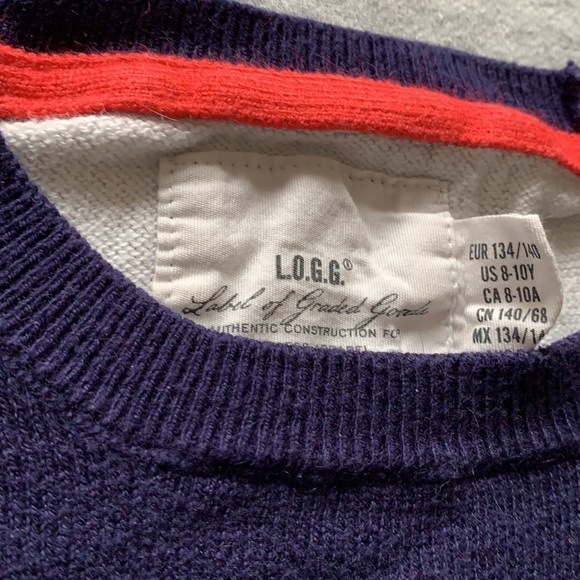 3/$25 H&M Striped Navy Lace Trim Sweater Size 8/10 - Picture 3 of 6